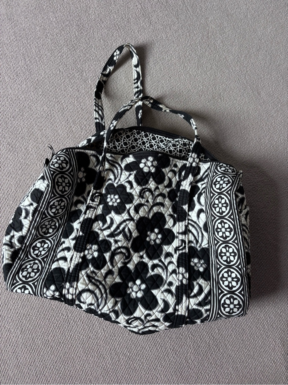 Vera Bradley Quilted Black & White Floral Tote Bag